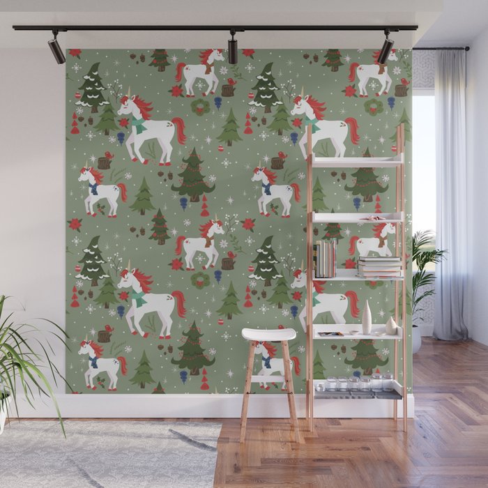 Christmas Winter Unicorn Pattern Wall Mural Gallery Image 1
