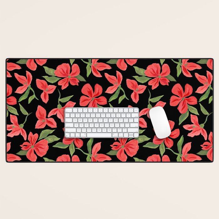 Red bold flowers in black background Desk Mat Gallery Image 1