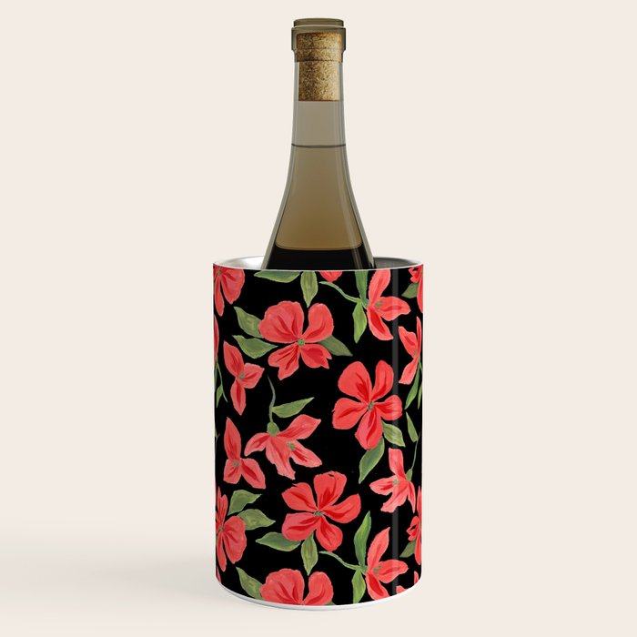 Red bold flowers in black background Wine Chiller Gallery Image 3