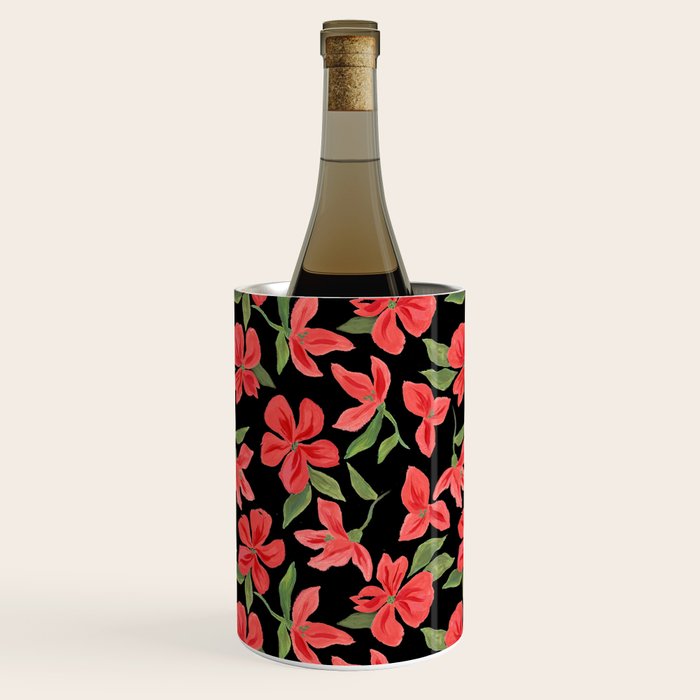 Red bold flowers in black background Wine Chiller Gallery Image 1