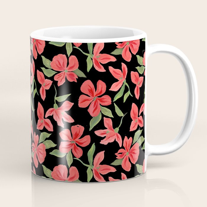 Red bold flowers in black background Coffee Mug Gallery Image 1