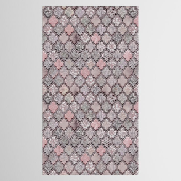 Vintage Moroccan Tiles Grey, Blush And Smoke Pink Tablecloth Gallery Image 2