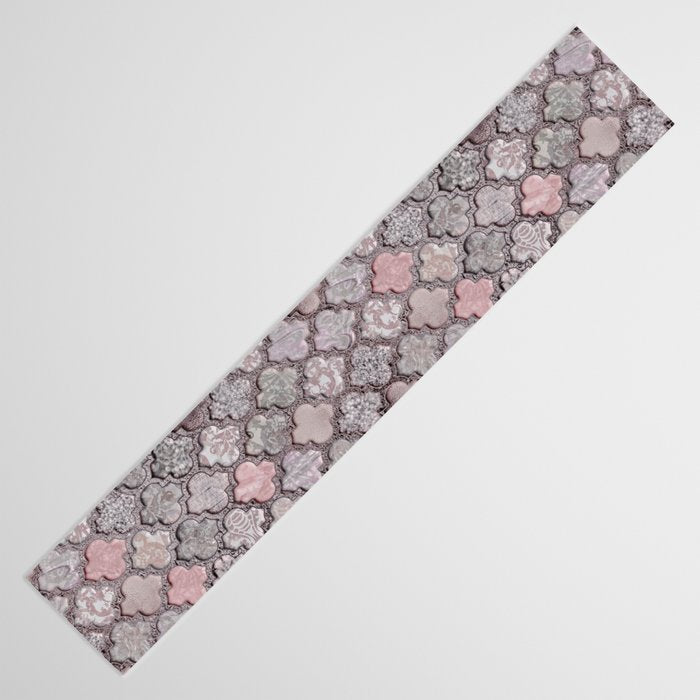 Vintage Moroccan Tiles Grey, Blush And Smoke Pink Table Runner Gallery Image 3