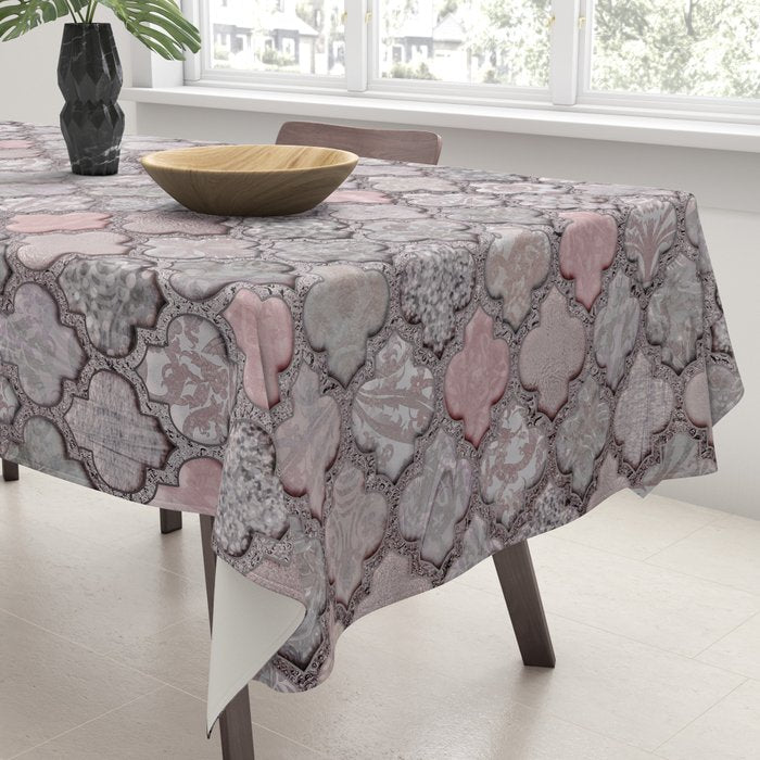Vintage Moroccan Tiles Grey, Blush And Smoke Pink Tablecloth Gallery Image 3