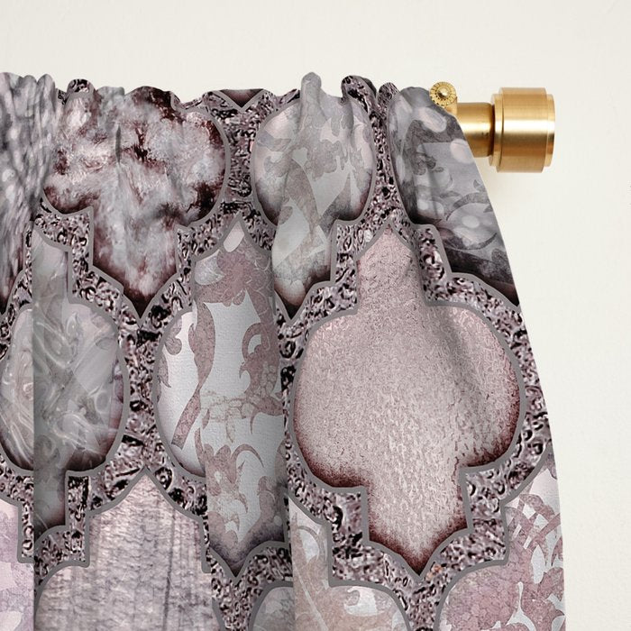 Vintage Moroccan Tiles Grey, Blush And Smoke Pink Window Curtain Gallery Image 2