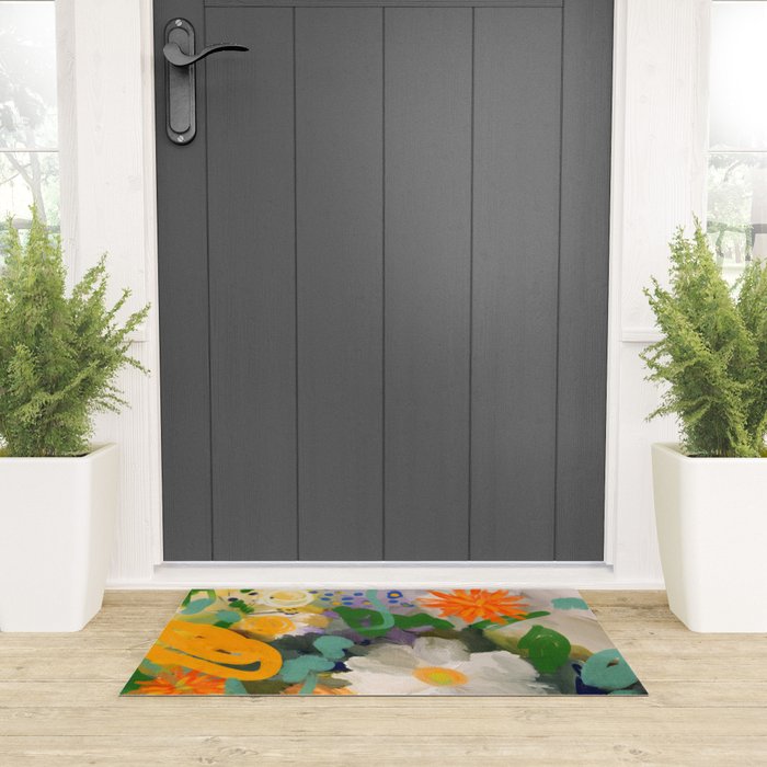 floral spring abstract painting Welcome Mat Gallery Image 3