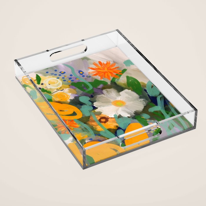 floral spring abstract painting Acrylic Tray Gallery Image 1