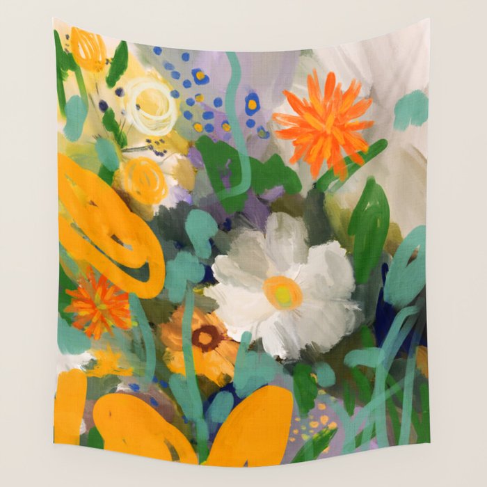floral spring abstract painting Wall Tapestry Gallery Image 1