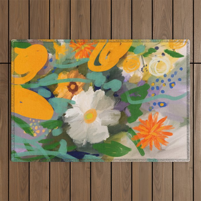 floral spring abstract painting Outdoor Rug Gallery Image 1