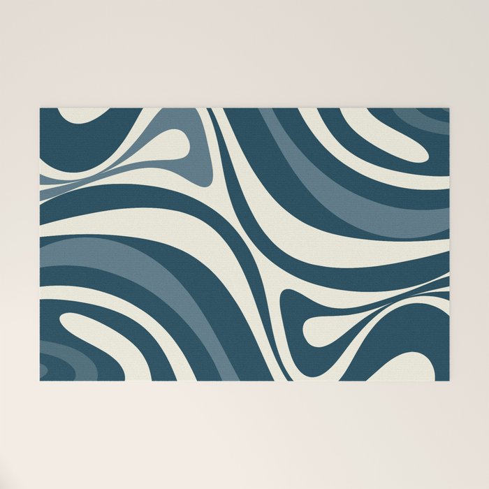 New Groove Retro Swirl Abstract Pattern Steel Teal Blue Welcome Mat Gallery Image 1
