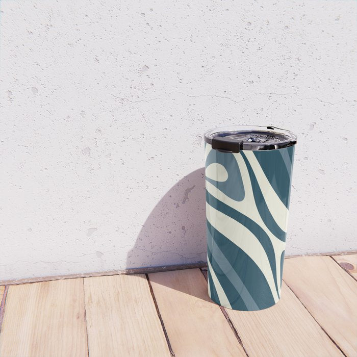 New Groove Retro Swirl Abstract Pattern Steel Teal Blue Travel Mug Gallery Image 4