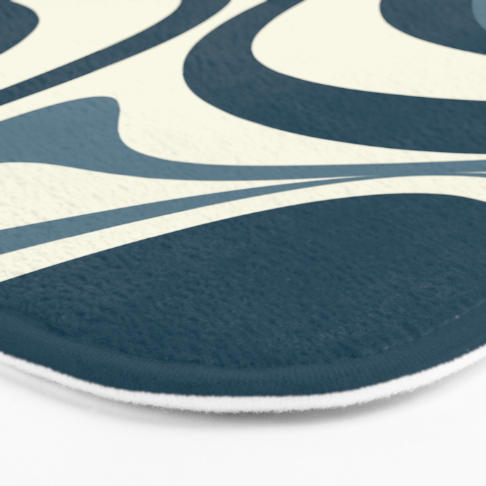New Groove Retro Swirl Abstract Pattern Steel Teal Blue Bath Mat Gallery Image 3