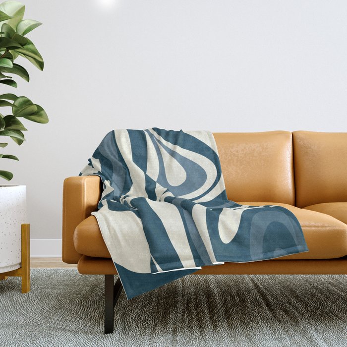 New Groove Retro Swirl Abstract Pattern Steel Teal Blue Throw Blanket Gallery Image 1