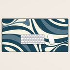 New Groove Retro Swirl Abstract Pattern Steel Teal Blue Desk Mat Gallery Image 1