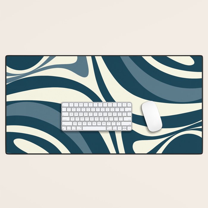 New Groove Retro Swirl Abstract Pattern Steel Teal Blue Desk Mat Gallery Image 1