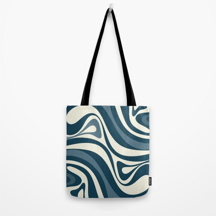 New Groove Retro Swirl Abstract Pattern Steel Teal Blue Tote Bag Gallery Image 2