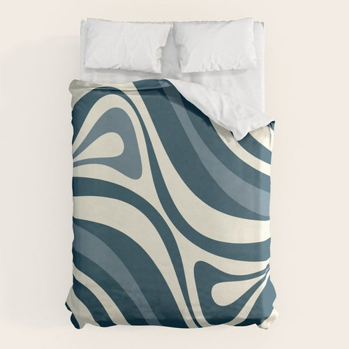 New Groove Retro Swirl Abstract Pattern Steel Teal Blue Duvet Cover Gallery Image 6