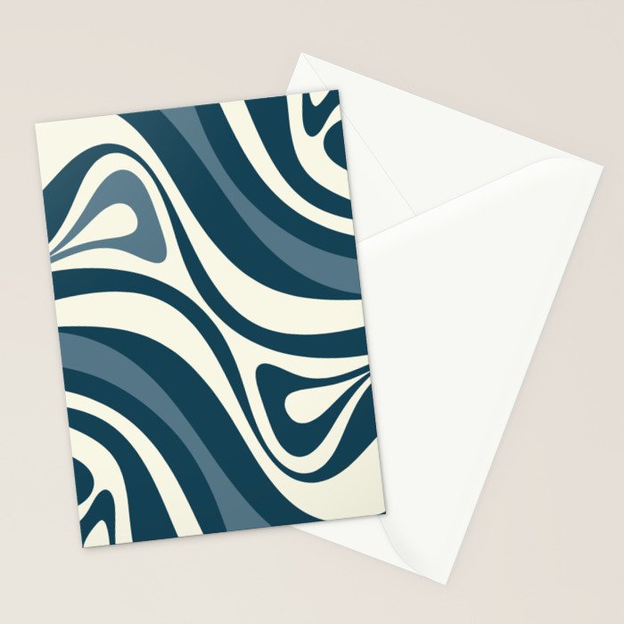 New Groove Retro Swirl Abstract Pattern Steel Teal Blue Stationery Card Gallery Image 2