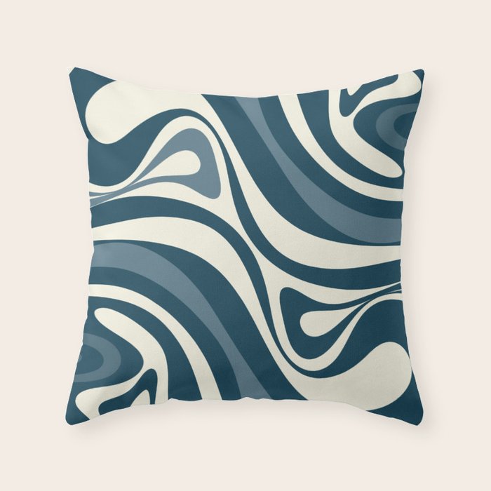 New Groove Retro Swirl Abstract Pattern Steel Teal Blue Throw Pillow Gallery Image 6