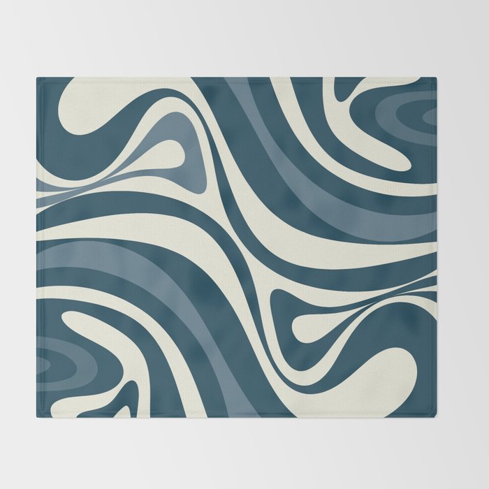 New Groove Retro Swirl Abstract Pattern Steel Teal Blue Throw Blanket Gallery Image 2