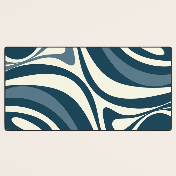 New Groove Retro Swirl Abstract Pattern Steel Teal Blue Desk Mat Gallery Image 3