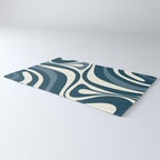 New Groove Retro Swirl Abstract Pattern Steel Teal Blue Rug Gallery Image 3