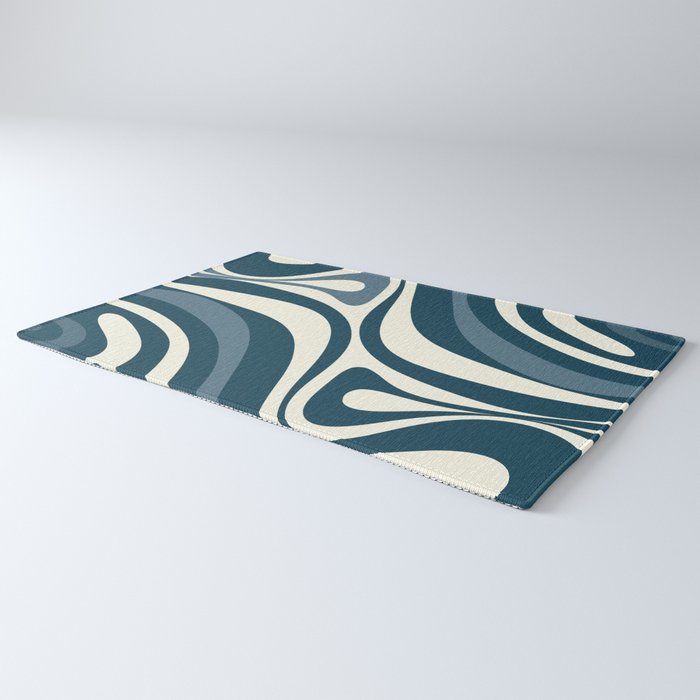 New Groove Retro Swirl Abstract Pattern Steel Teal Blue Rug Gallery Image 3
