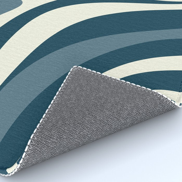 New Groove Retro Swirl Abstract Pattern Steel Teal Blue Rug Gallery Image 4