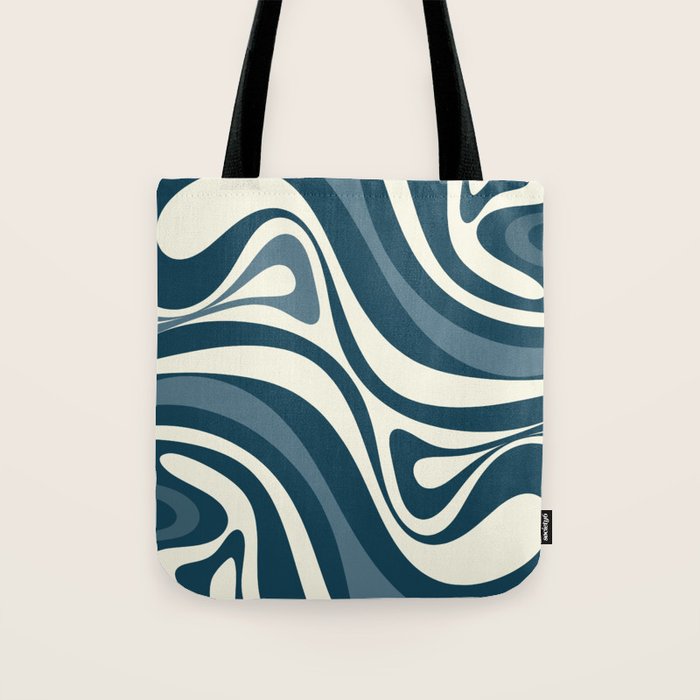 New Groove Retro Swirl Abstract Pattern Steel Teal Blue Tote Bag Gallery Image 1