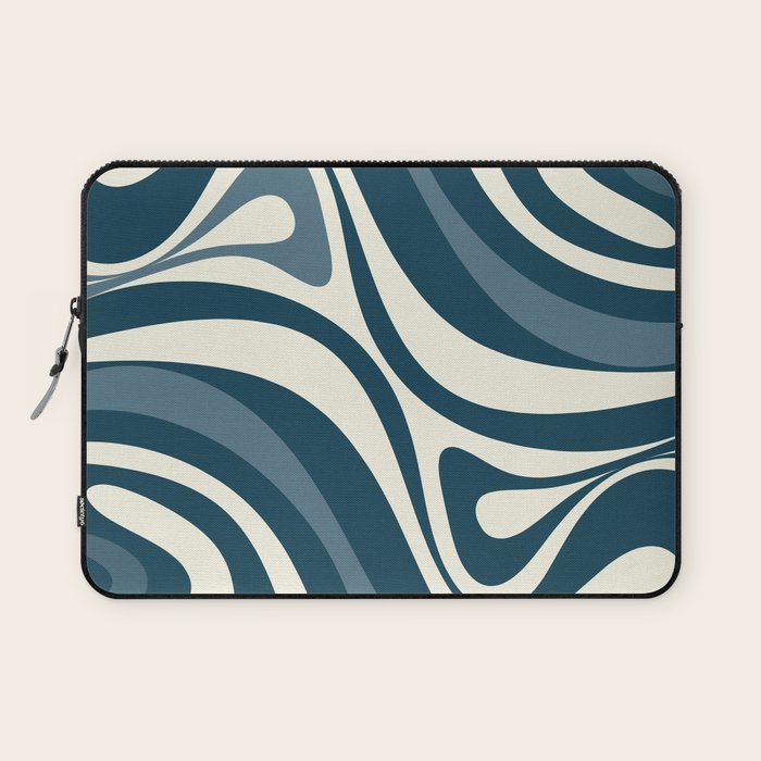 New Groove Retro Swirl Abstract Pattern Steel Teal Blue Laptop Sleeve Gallery Image 1