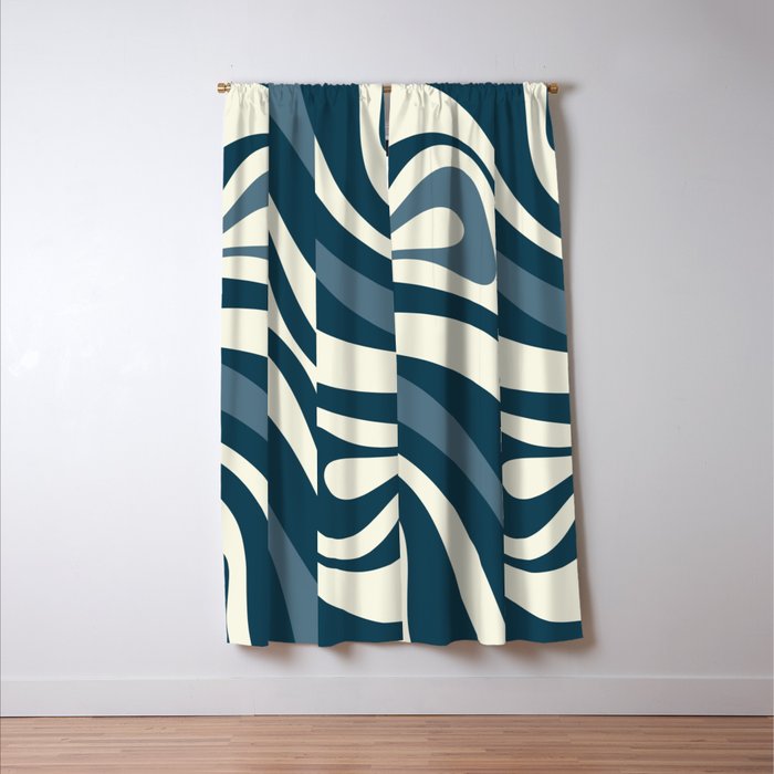 New Groove Retro Swirl Abstract Pattern Steel Teal Blue Window Curtain Gallery Image 3