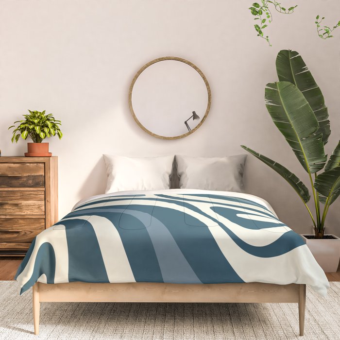 New Groove Retro Swirl Abstract Pattern Steel Teal Blue Comforter Gallery Image 3