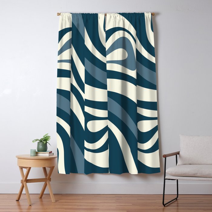New Groove Retro Swirl Abstract Pattern Steel Teal Blue Window Curtain Gallery Image 5