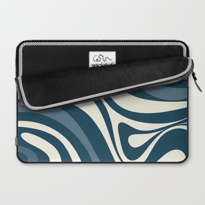 New Groove Retro Swirl Abstract Pattern Steel Teal Blue Laptop Sleeve Gallery Image 2