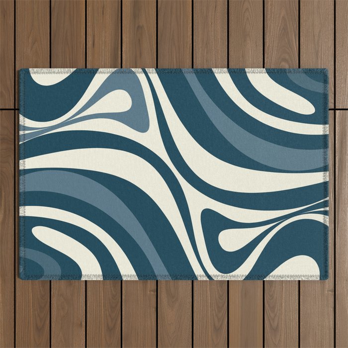 New Groove Retro Swirl Abstract Pattern Steel Teal Blue Outdoor Rug Gallery Image 1