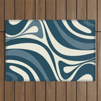 New Groove Retro Swirl Abstract Pattern Steel Teal Blue Outdoor Rug Gallery Image 1