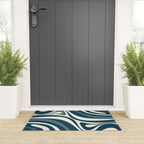 New Groove Retro Swirl Abstract Pattern Steel Teal Blue Welcome Mat Gallery Image 3