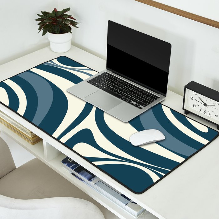 New Groove Retro Swirl Abstract Pattern Steel Teal Blue Desk Mat Gallery Image 2