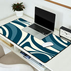 New Groove Retro Swirl Abstract Pattern Steel Teal Blue Desk Mat Gallery Image 2