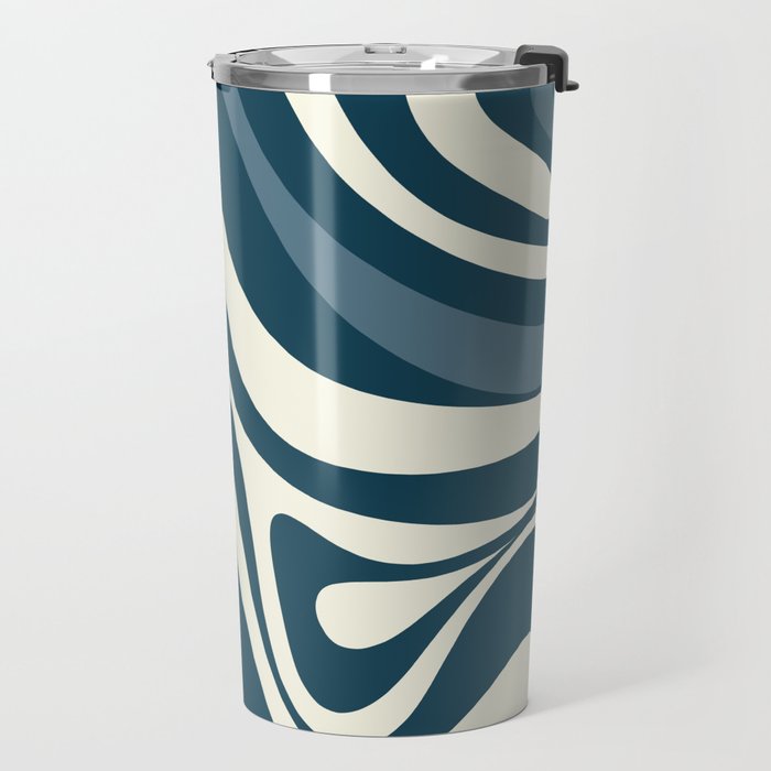 New Groove Retro Swirl Abstract Pattern Steel Teal Blue Travel Mug Gallery Image 2