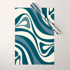New Groove Retro Swirl Abstract Pattern Steel Teal Blue Wrapping Paper Gallery Image 1