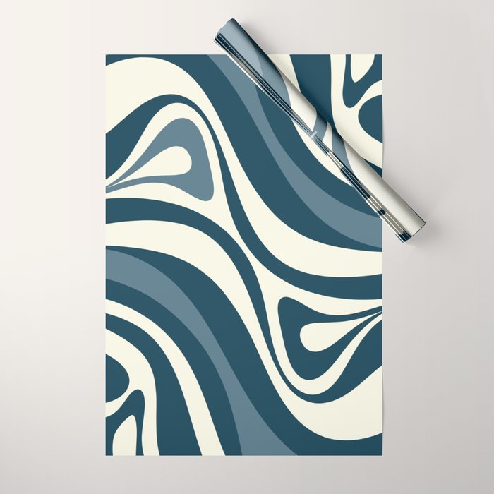 New Groove Retro Swirl Abstract Pattern Steel Teal Blue Wrapping Paper Gallery Image 1