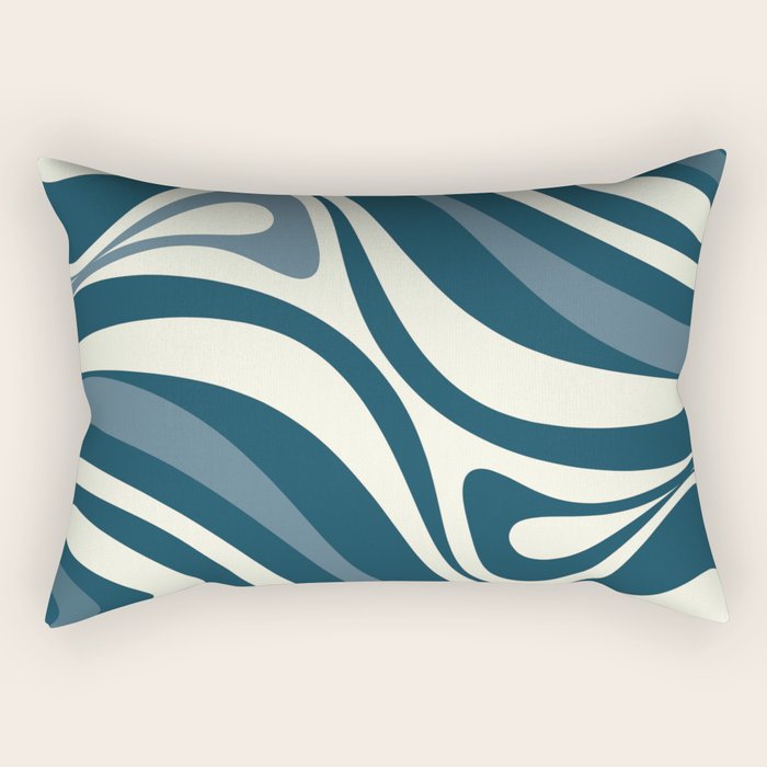 New Groove Retro Swirl Abstract Pattern Steel Teal Blue Rectangular Pillow Gallery Image 2