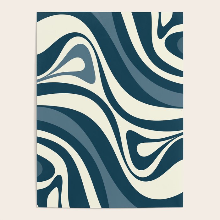 New Groove Retro Swirl Abstract Pattern Steel Teal Blue Poster Gallery Image 4
