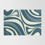 New Groove Retro Swirl Abstract Pattern Steel Teal Blue Rug Gallery Image 2