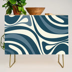 New Groove Retro Swirl Abstract Pattern Steel Teal Blue Credenza Gallery Image 1