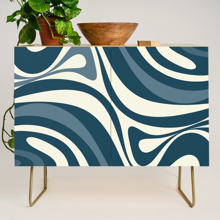 New Groove Retro Swirl Abstract Pattern Steel Teal Blue Credenza Gallery Image 1