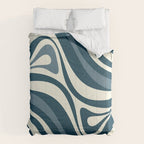 New Groove Retro Swirl Abstract Pattern Steel Teal Blue Comforter Gallery Image 6