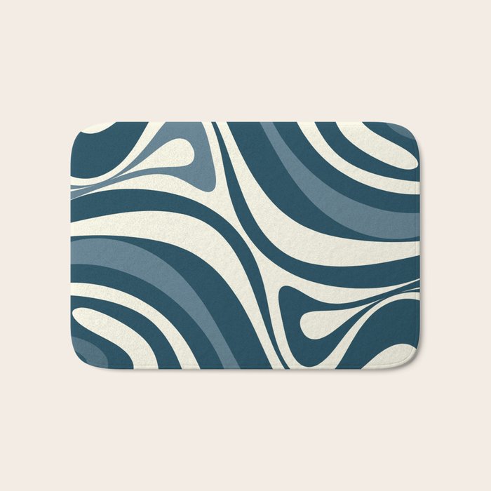 New Groove Retro Swirl Abstract Pattern Steel Teal Blue Bath Mat Gallery Image 1