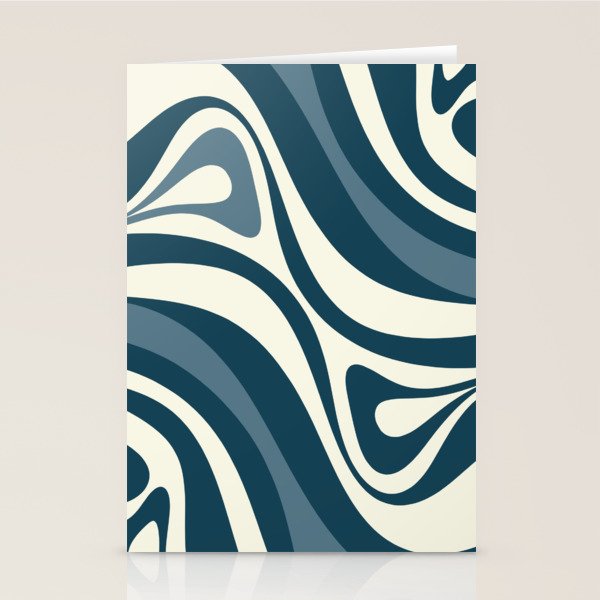 New Groove Retro Swirl Abstract Pattern Steel Teal Blue Stationery Card Gallery Image 1